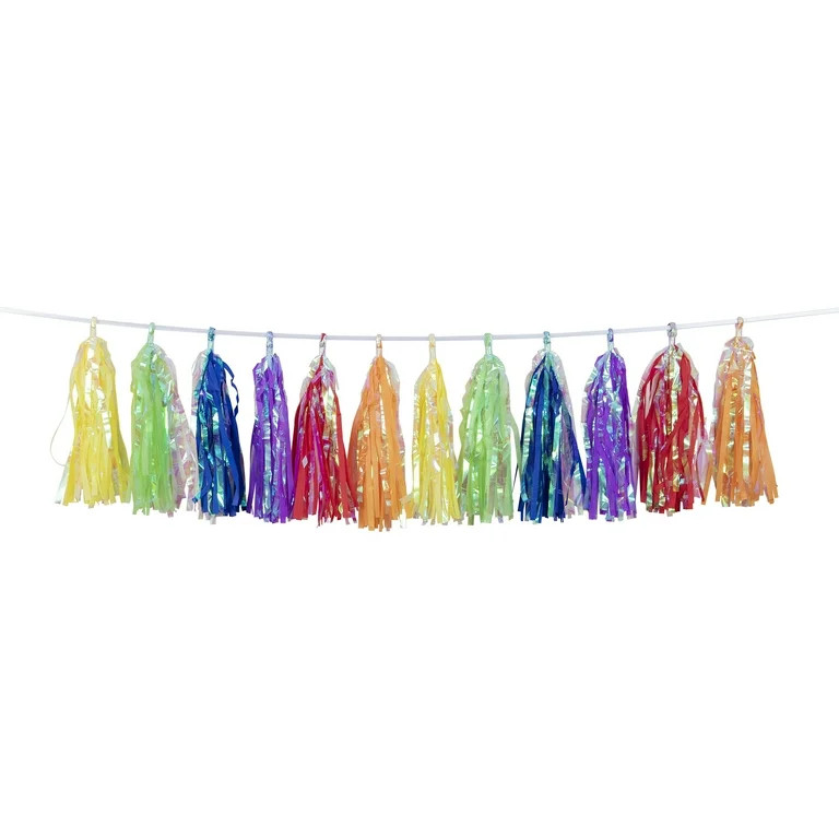 Iridescent Multicolor Tassel Party Banner 9" x 12' by Way to Celebrate - Walmart.com | Walmart (US)