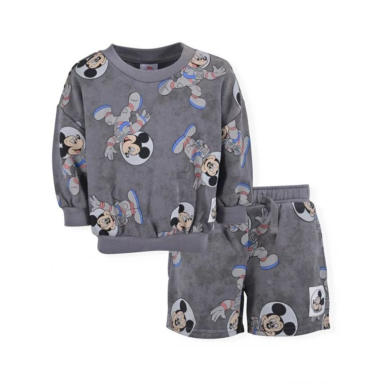 Mickey Mouse Baby and Toddler Boy French Terry Sweatshirt and Shorts Outfit Set, 2-Piece, Sizes 1... | Walmart (US)