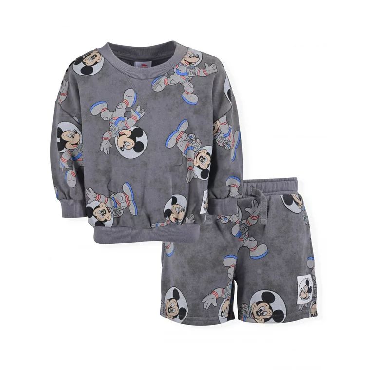 Mickey Mouse Baby and Toddler Boy French Terry Sweatshirt and Shorts Outfit Set, 2-Piece, Sizes 1... | Walmart (US)