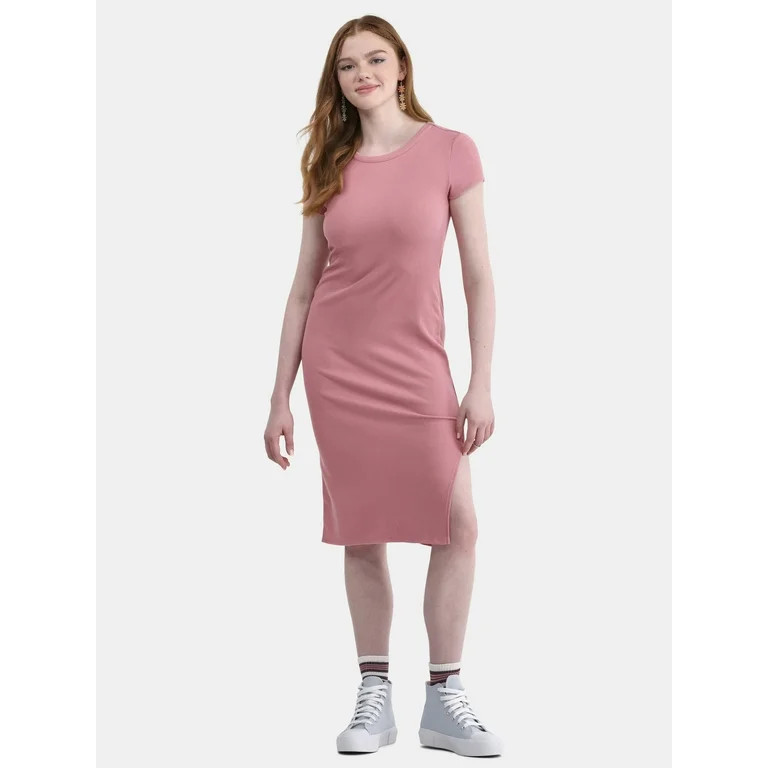 No Boundaries Slit Midi Dress with Short Sleeves, Women's | Walmart (US)