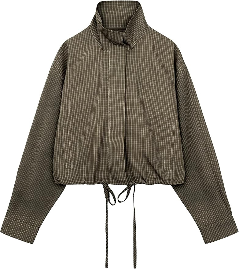 Womens Plaid Jacket Casual Lightweight Cropped Coat | Amazon (US)