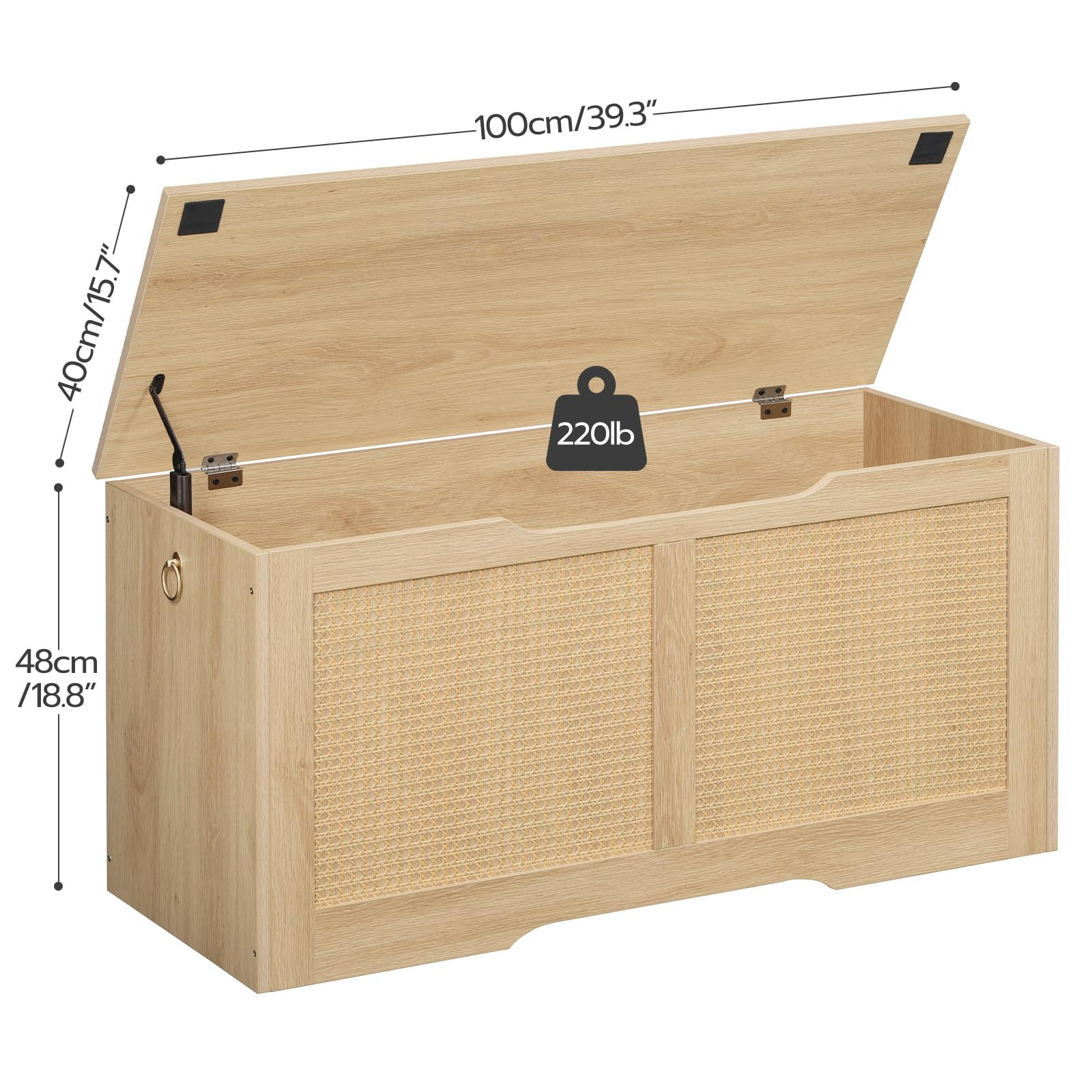Storage Chest, 39.3" Storage Bench, Rattan-Like Storage Trunk, Sturdy Entryway Bench Supports 220 lb, Shoe Bench, Safety Hinge, U-Shaped Opening, Easy Assembly, Natural NL11CW01 | Amazon (US)