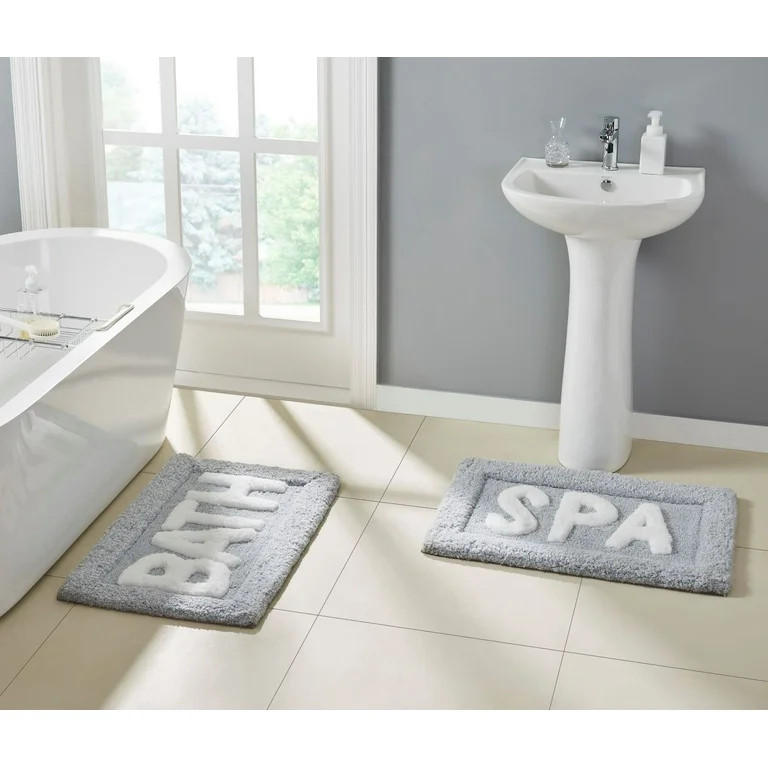 Better Homes & Gardens Tufted Typography Microfiber Bath & Spa Rug Set, Gray, 2 Pieces | Walmart (US)