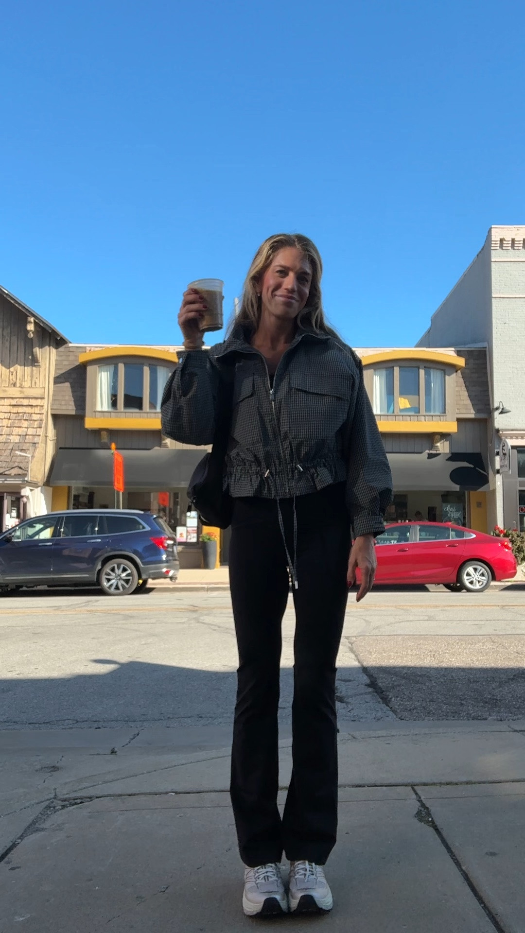 What I wore to grab coffee and cool fall Saturday morning. My flared leggings from @Spanx are on sale right now with code LTK20 they come in Long inseam options and I’m wearing size medium long. I  sized up because they do run on the tighter side.
Jacket is from Zara but can’t find it on their website 
#ad

#LTKTall #LTKmomlife #LTKootd