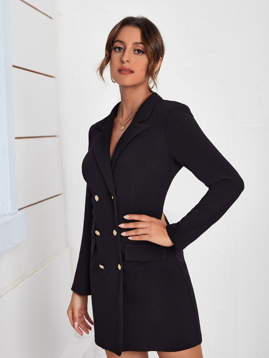 SHEIN Lapel Neck Double Breasted Flap Detail Blazer Dress | SHEIN