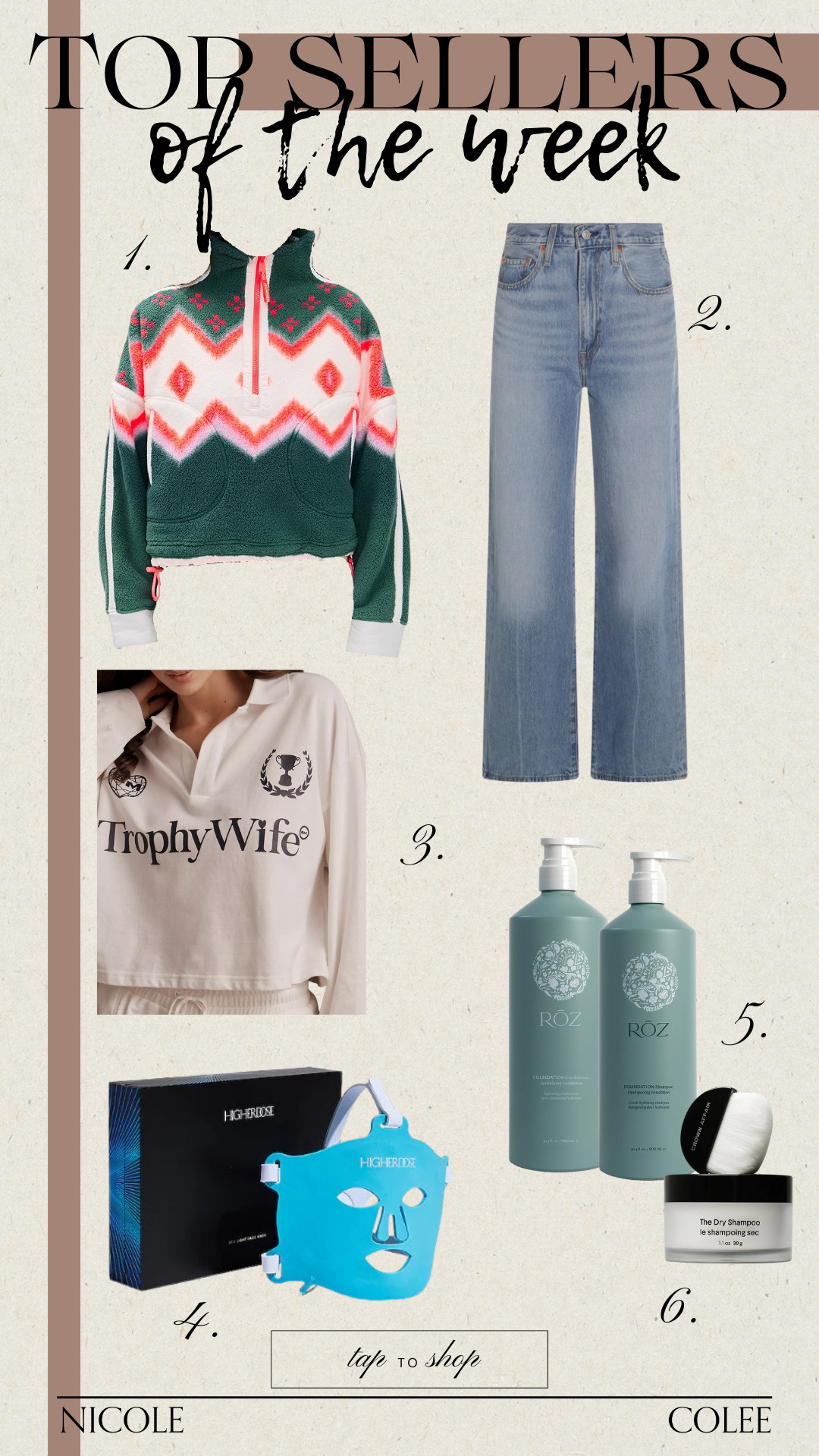 Your favorites from the week!  Love all these selections.  Easily my new favorite jeans and fleece.  And don't get me started on shampoo and conditioner.  ROZ is insane. Been using for a while and my hair has never looked so good!

Gift Guide, red light mask, levis denim, jeans, fleece, cute fleece, dry shampoo, crown affair, higher dose, nicole colee 

 #LTKGiftGuide #LTKHoliday #LTKdayinmylife