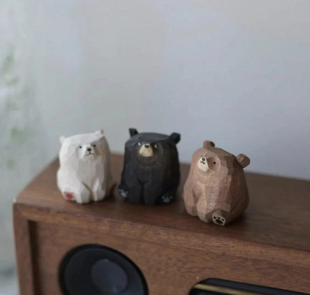 Handmade Mini Wood Carving Bears Model Wooden Animals Figurines Sculptures Home Desk Decor Miniat... | Etsy (US)
