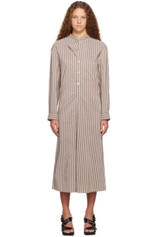 Brown Gusset Collar Midi Dress | SSENSE
