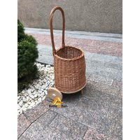 Rattan Shopping Trolley, Wicker Trolley With Handle, Wheel Basket, Cart On Wheels Woven Adult/Baby | Etsy (US)