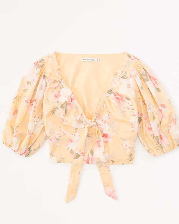 Women's Tie-Front Puff Sleeve Top | Women's Tops | Abercrombie.com | Abercrombie & Fitch (US)