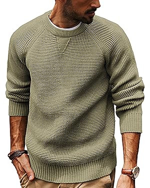 PJ PAUL JONES Mens Crewneck Sweater Waffle Knitted Pullover Sweaters Raglan Sleeve Knitwear Sweat... | Amazon (US)