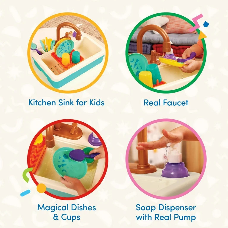 Battat Splash & Sparkle Sink Plastic Real Faucet and Magic Dishes, Toddler and Preschool Toys | Walmart (US)