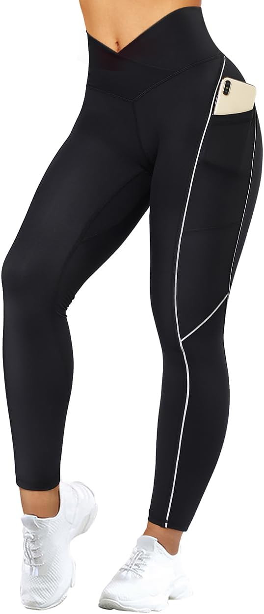 SUUKSESS Women Reflective High Waisted Running Leggings with Pockets Yoga Pants | Amazon (US)