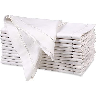 Hausattire Cloth Dinner Napkins in Cotton Flax Fabric with Hemstitched Detailing & Mitered Corners - | Amazon (US)