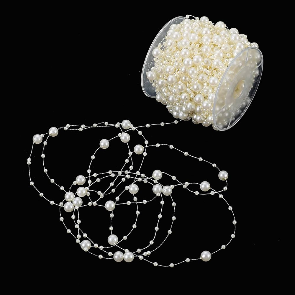 Jerler Pearl Garland Artificial Pearl-Bead Chain 33 Yards/99 Feet Trim 3-8mm PearlStrands Roll, I... | Amazon (US)