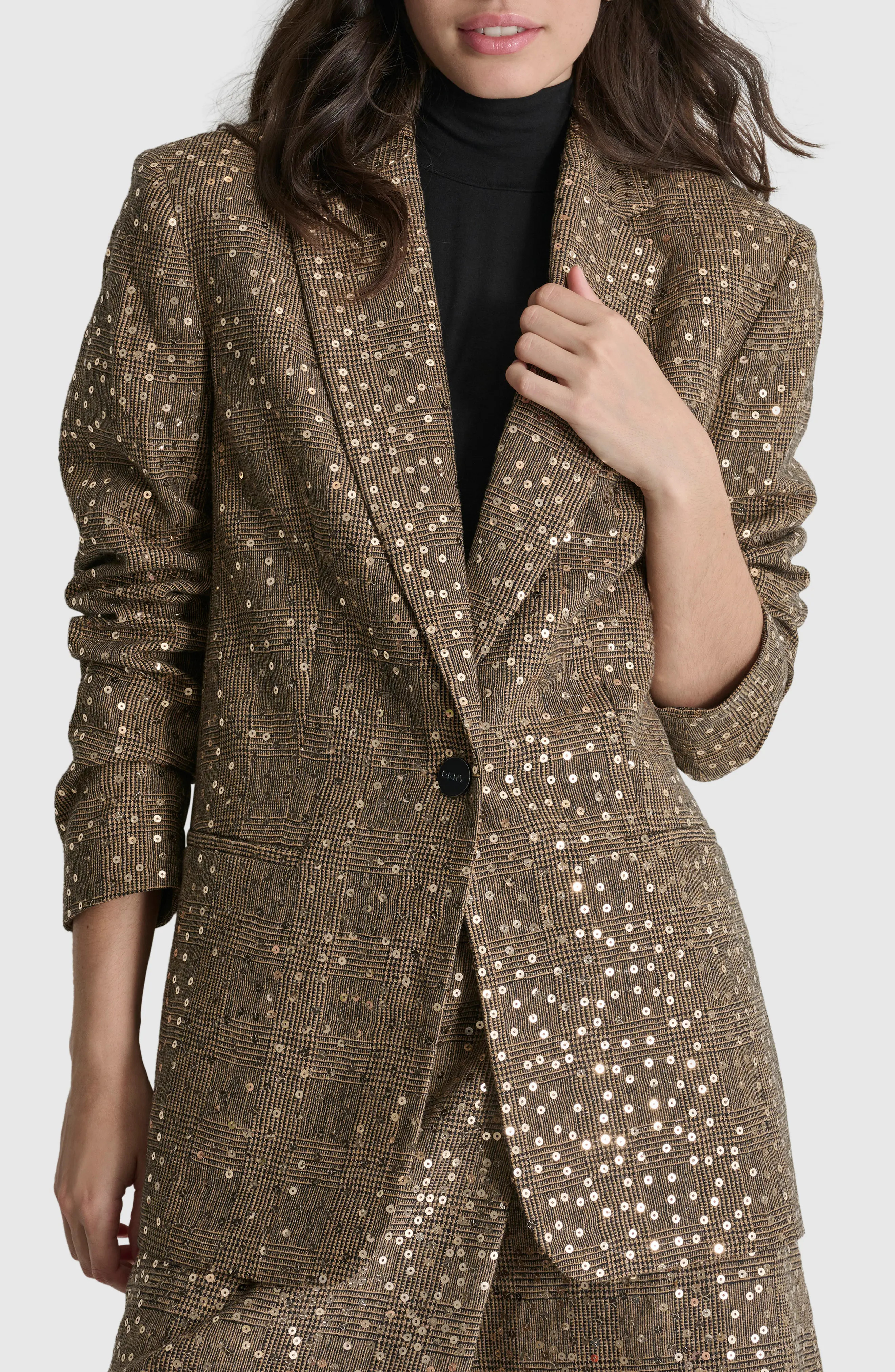 DKNY Herringbone Sequin Wool Blend Blazer in Brown Multi at Nordstrom Rack, Size X-Large | Nordstrom Rack