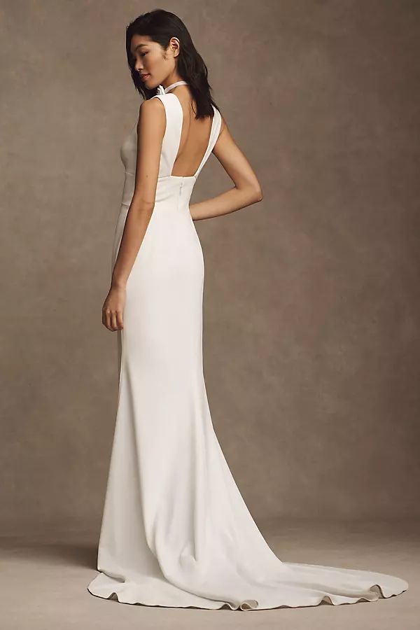 Wtoo by Watters Chloe Sleeveless Plunge Crepe Column Wedding Gown By Watters in White Size 16W | Anthropologie (US)