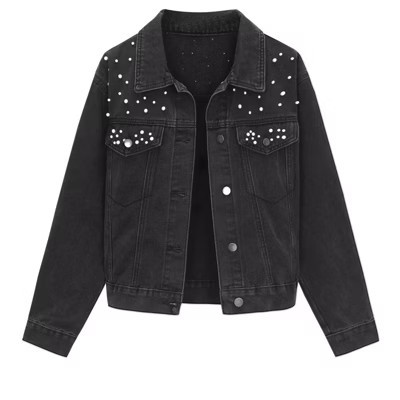INSPIRE CHIC Women's Trendy Button Down Long Sleeve Pearl Denim Jacket Black X-Large | Target