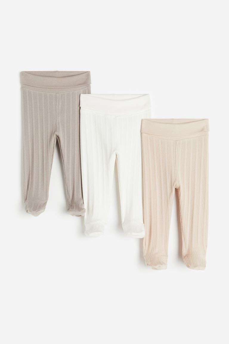 3-pack Ribbed Cotton Leggings - Blue/white/green - Kids | H&M US | H&M (US + CA)
