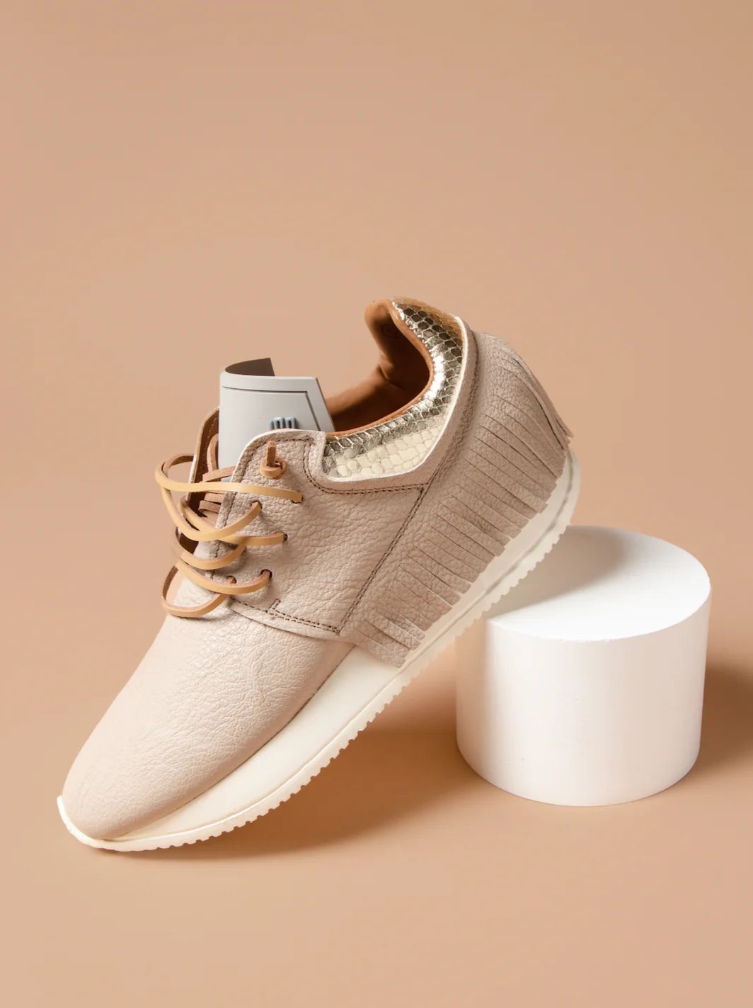 Esseutesse Sand Leather Fringe Sneaker | SculptHouse