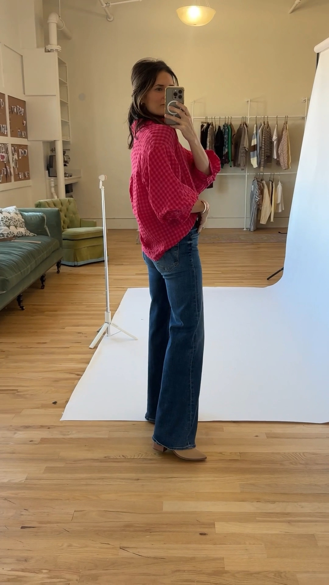 Our most requested jeans paired with our Red Pink Gingham Top from shopteddyrose.com!