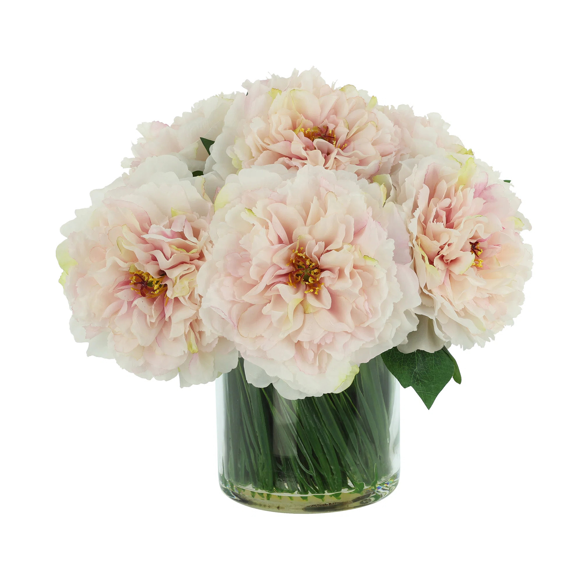 Faux Peony Arrangement in a Glass Vase | Birch Lane