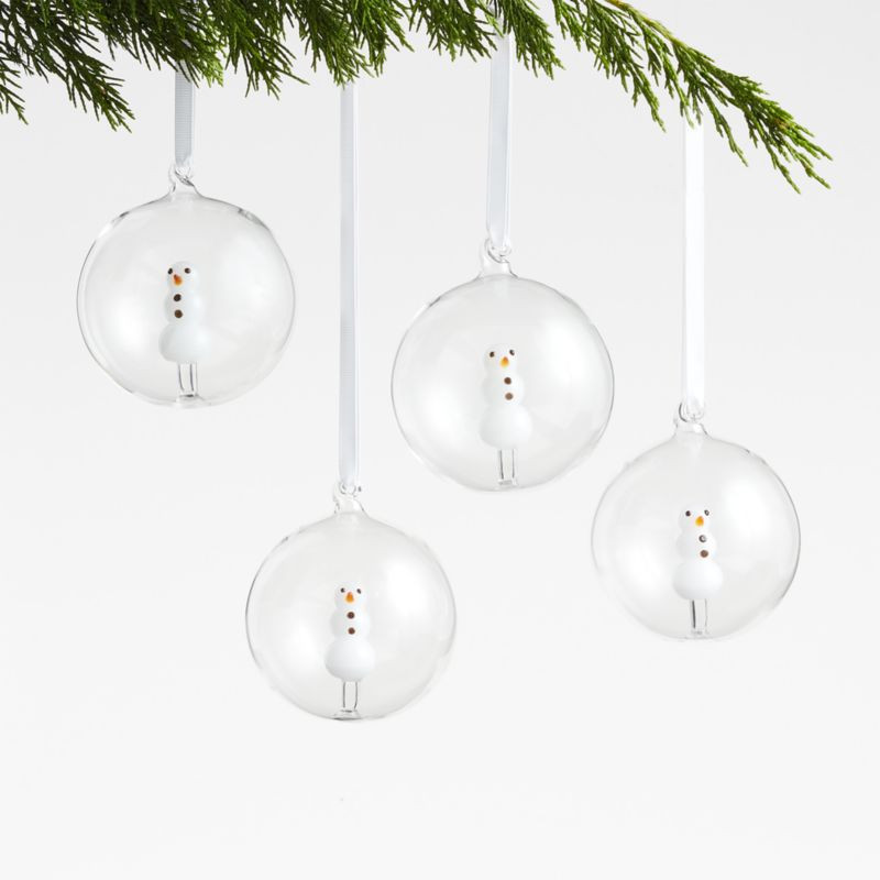 Glass Snowman Christmas Tree Ornaments, Set of 4 + Reviews | Crate & Barrel | Crate & Barrel