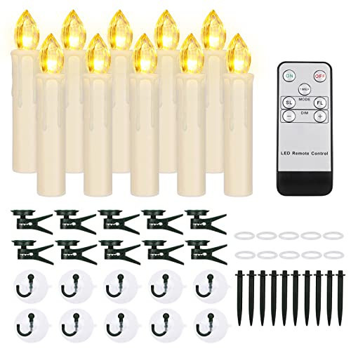 FPOO 10 PCS LED Window Candles with Remote Timer, Battery Operated Flameless Taper Candles, Warm White Flickering Christmas Candle Lights for Home, Holiday, Party, Christmas Tree Decorations | Amazon (US)