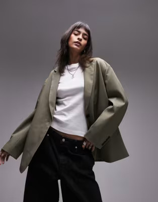 Topshop co-ord extreme grandad blazer in dark khaki | ASOS (Global)