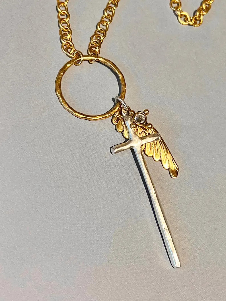 Long Cross & Wing Necklace - Etsy | Etsy (US)