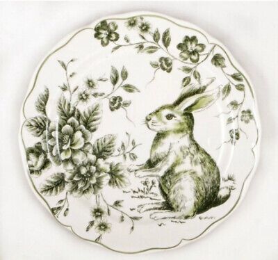 Set Of 4 Easter Bunny Scalloped Ceramic Salad Plates New Green Floral  | eBay | eBay US