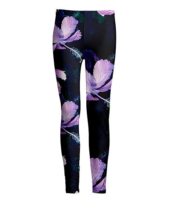 Black & Lavender Floral Leggings - Women & Plus | zulily