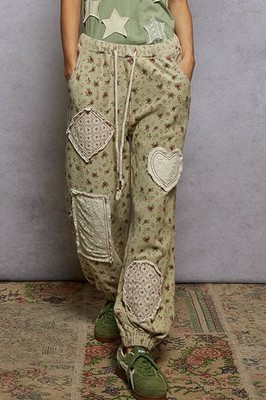 New POL Relaxed Fit Jogger Pants French Terry Mint Patchwork Elastic Waist Mediu | eBay US