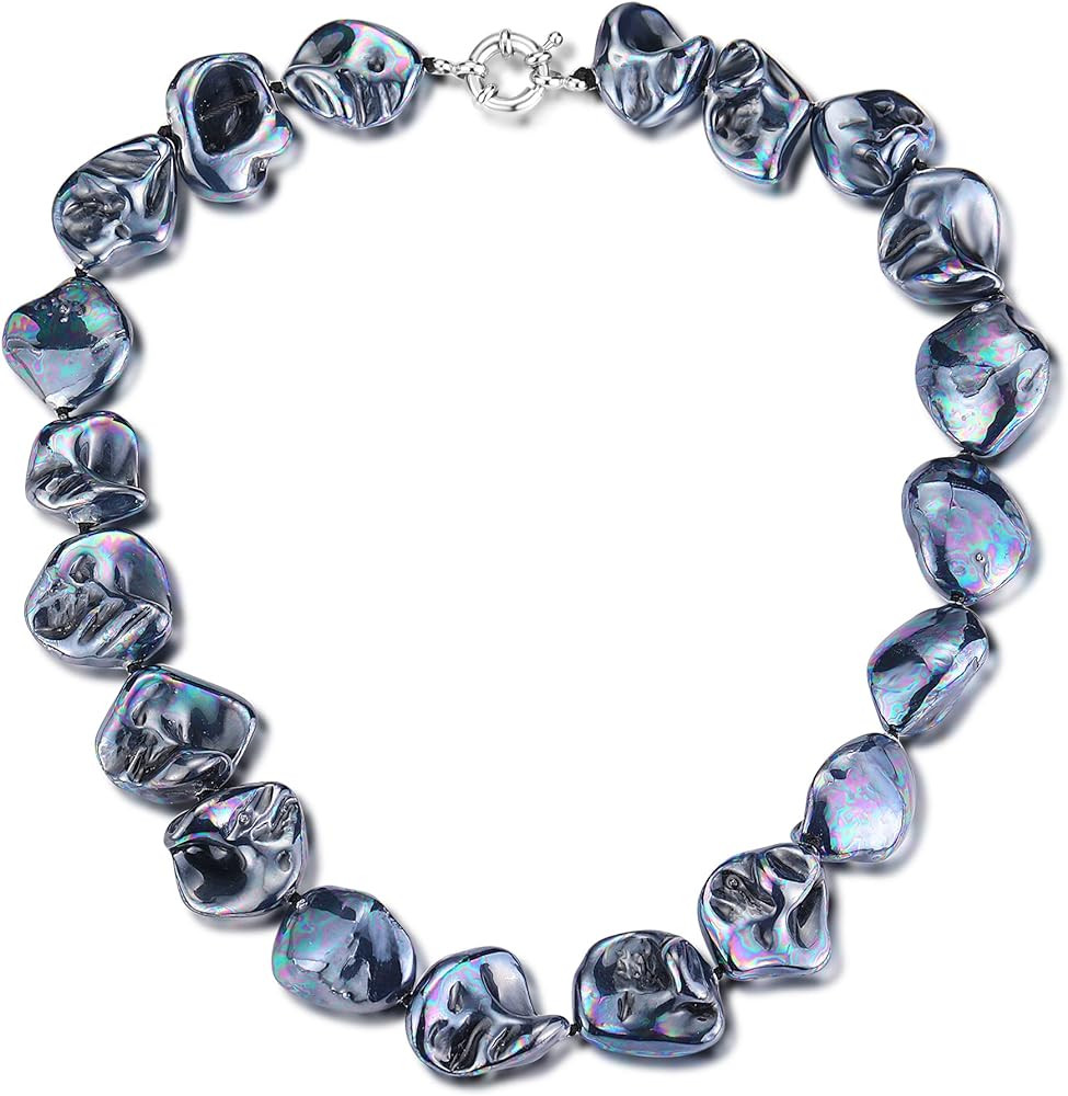 Pearl Choker Necklace for Women Boho Beaded Statement Necklace with Black White Large Freshwater ... | Amazon (US)