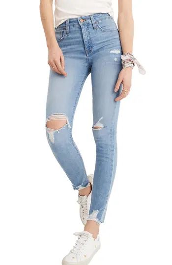 Women's Madewell Curvy High Waist Distressed Hem Skinny Jeans, Size 23 - Blue | Nordstrom