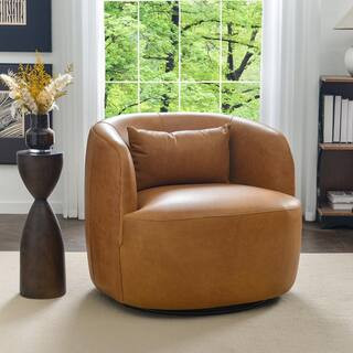 Camel Genuine Leather Swivel Barrel Armchair | The Home Depot
