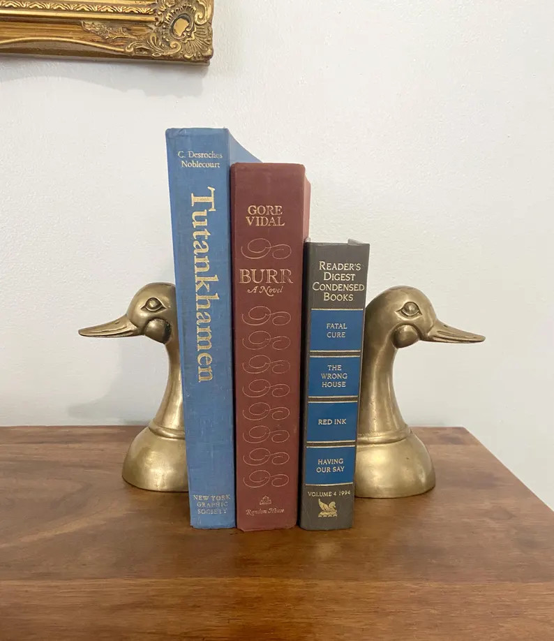 Vintage Pair Brass Duck Head Bookends | Mid Century GATCO Style | Likely made in Korea | Etsy (US)
