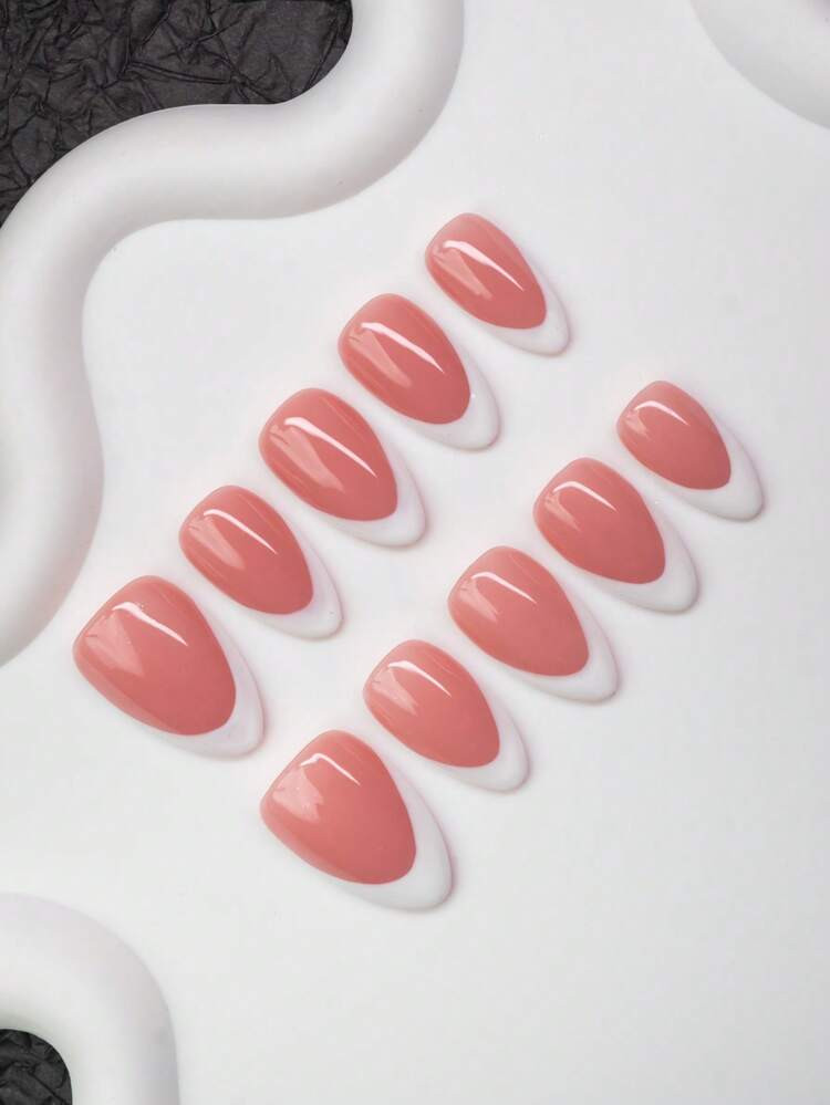 10pcs/Set Handmade Almond-Shaped Y2K Baddie Style Nail Tips, Nude & White Color With French Edge Design, Suitable For Parties, Dances, Daily Wear, Includes Tool Kit, Great Gift For Women & Girls | SHEIN
