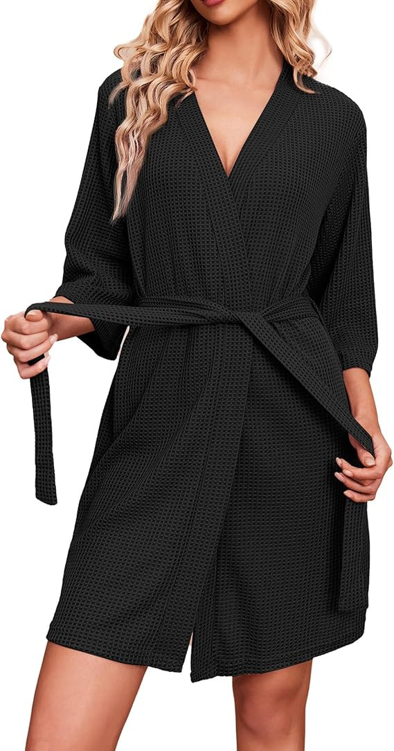 Ekouaer Robes for Women Waffle Knit Bathrobe Soft Lightweight Knee Length Loungewear S-XXL | Amazon (US)
