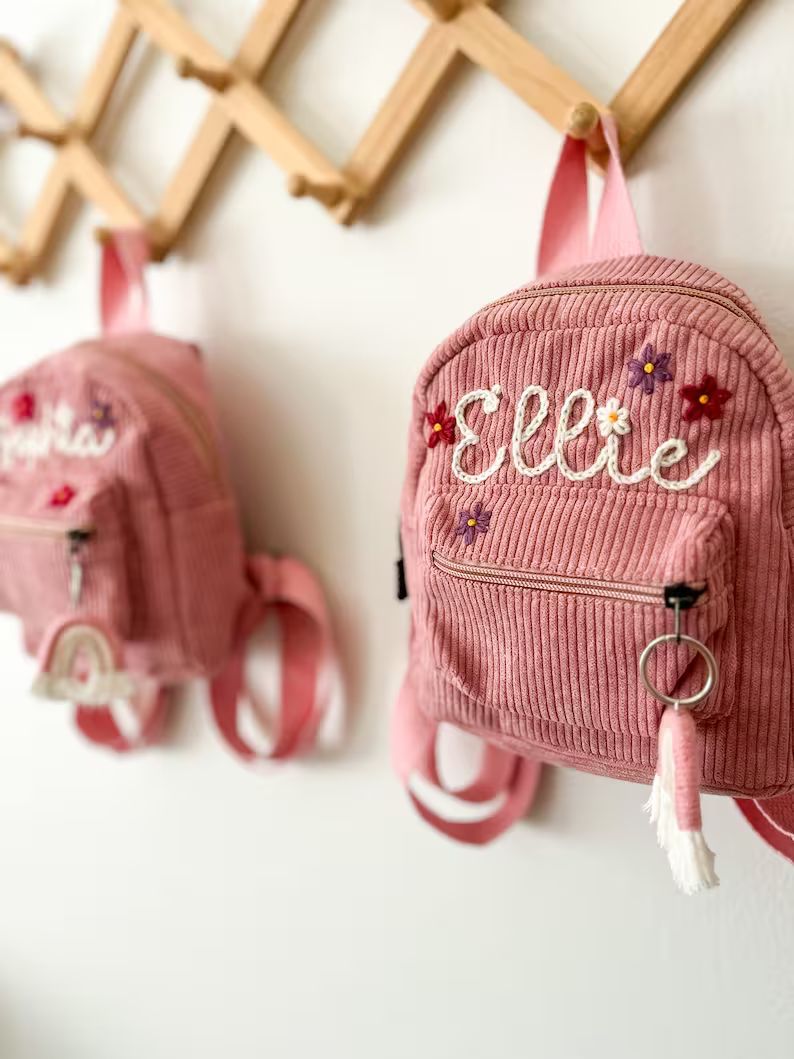 Hand embroidered personalised kids mini backpack I Custom kids bag I Name backpack | Etsy (AU)