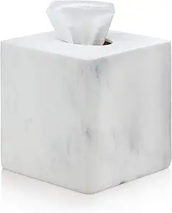 White Marble Square Tissue Box Cover - Blanc Collection | Amazon (US)
