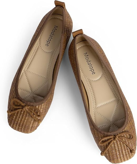Modatope Womens Flats Ballet Ballerina Flats for Women | Bow Bowknot Square Toe Slip on Flats, Dr... | Amazon (US)