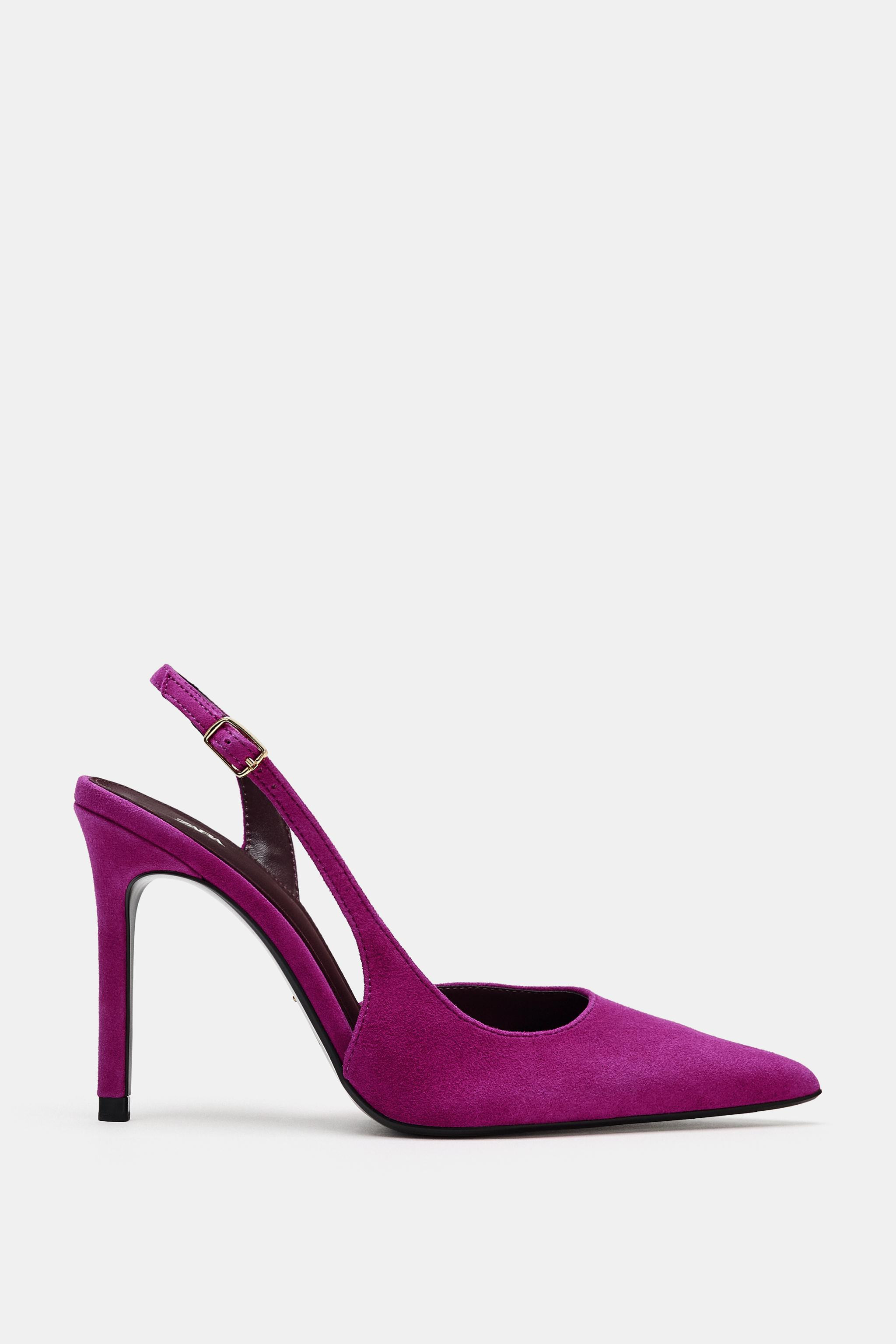 Suede slingback heeled shoes. Asymmetric back strap with metallic buckle detail. High stiletto he... | Zara UK