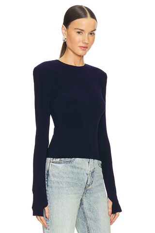 Shoulder Pad Long Sleeve Crew Top in True Navy | Revolve Clothing (Global)