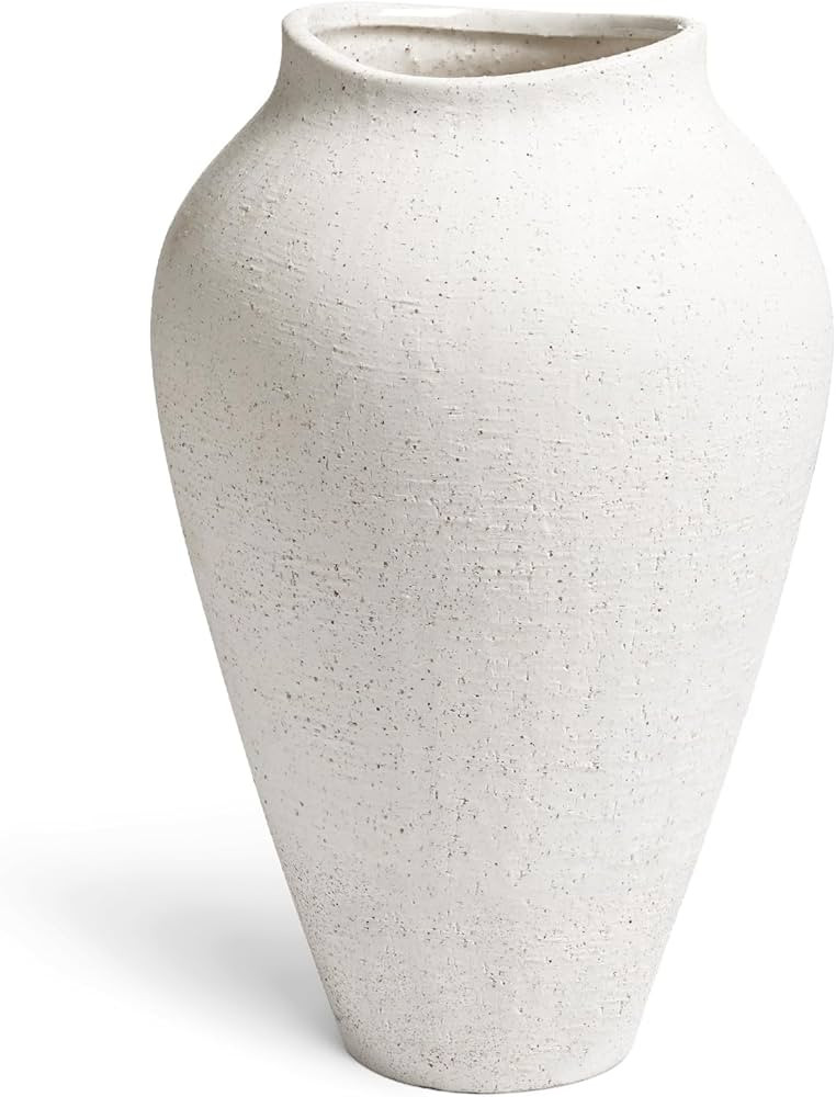 White Ceramic Vase - Large 11.8 Inch Tall Floor Vase for Centerpieces, Farmhouse Rustic Minimalis... | Amazon (US)