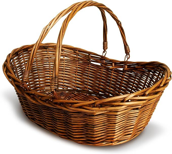Wald Imports - Small Wicker Basket with Handle - Dark Brown Hand Woven Harvest Basket - Wicker Fl... | Amazon (US)