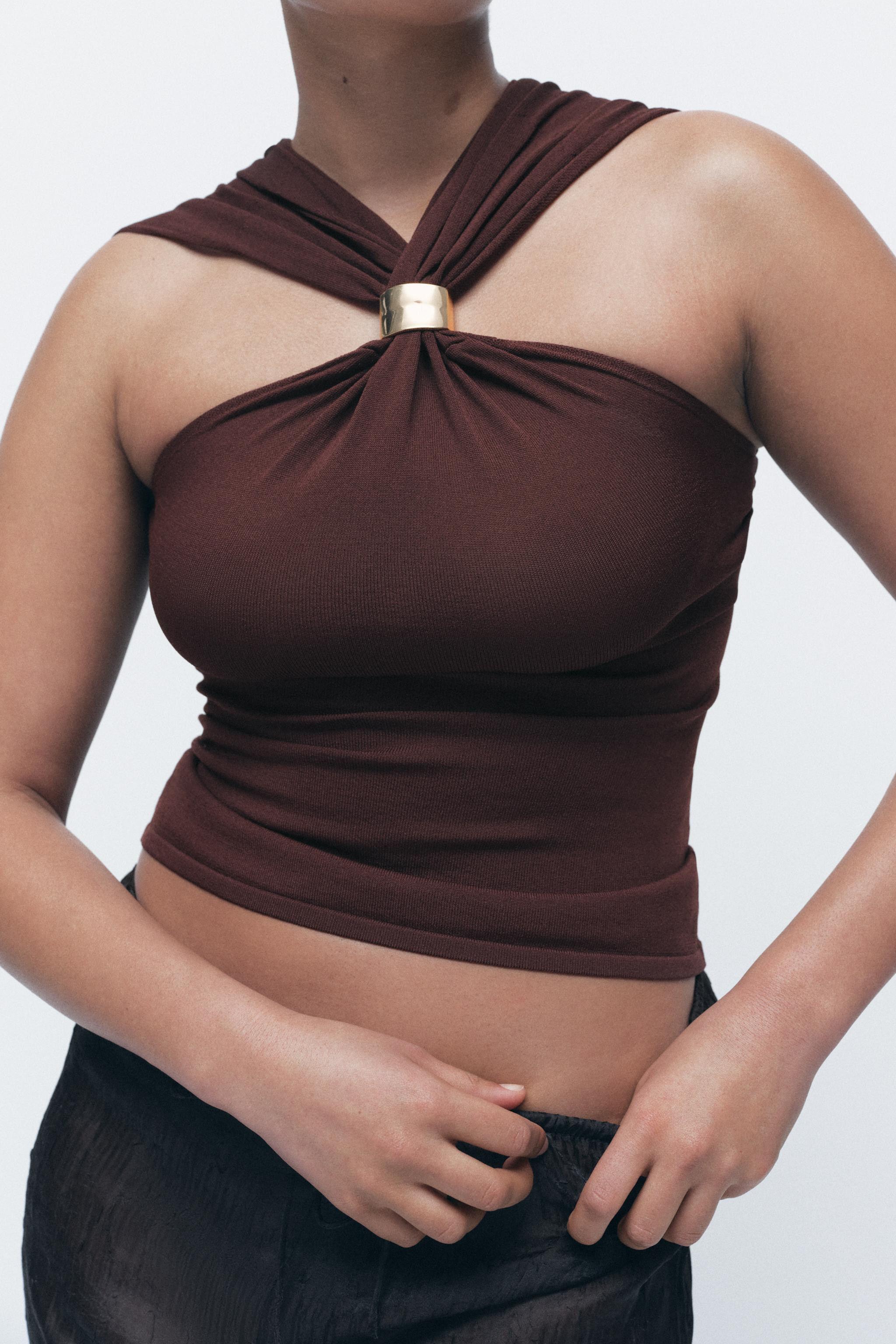 KNIT HALTER TOP WITH GOLD APPLIQUÉ | Zara UK