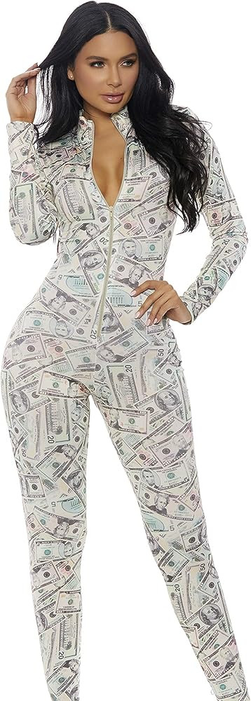 Forplay Women's Money Print Zipfront Catsuit | Amazon (US)