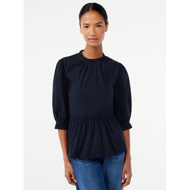 Scoop Women's Mock Neck Peplum Top - Walmart.com | Walmart (US)