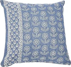 Creative Co-Op 20" Square Floral Fields Pillow Decorative Pillow Cover, Blue, 20" x 20" | Amazon (US)